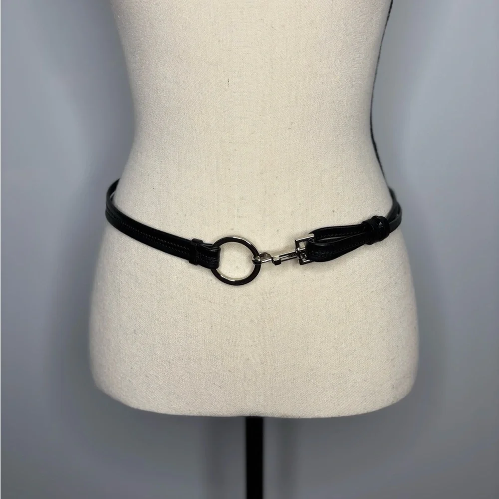 Black Leather Belt Womens vintage Y2K with Silver Buckle toggle bridle medium - Picture 5 of 7